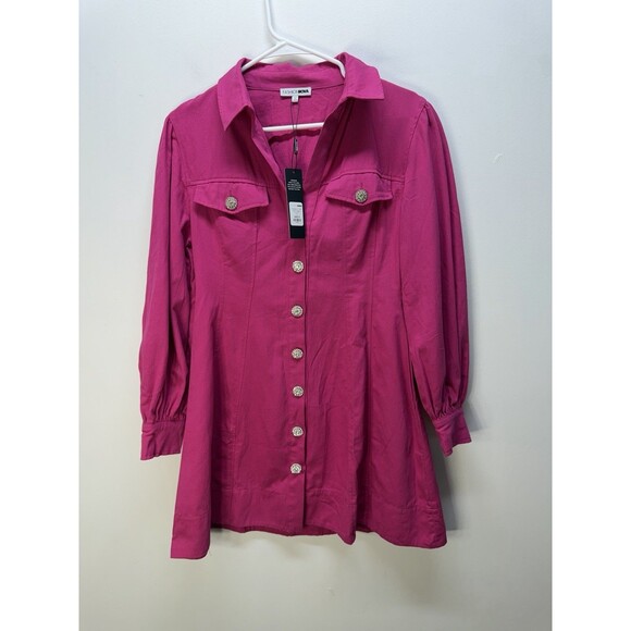 Fashion Nova Women’s Mini Dress Clocked Hot Pink 100% Cotton Sz S New - Picture 3 of 16